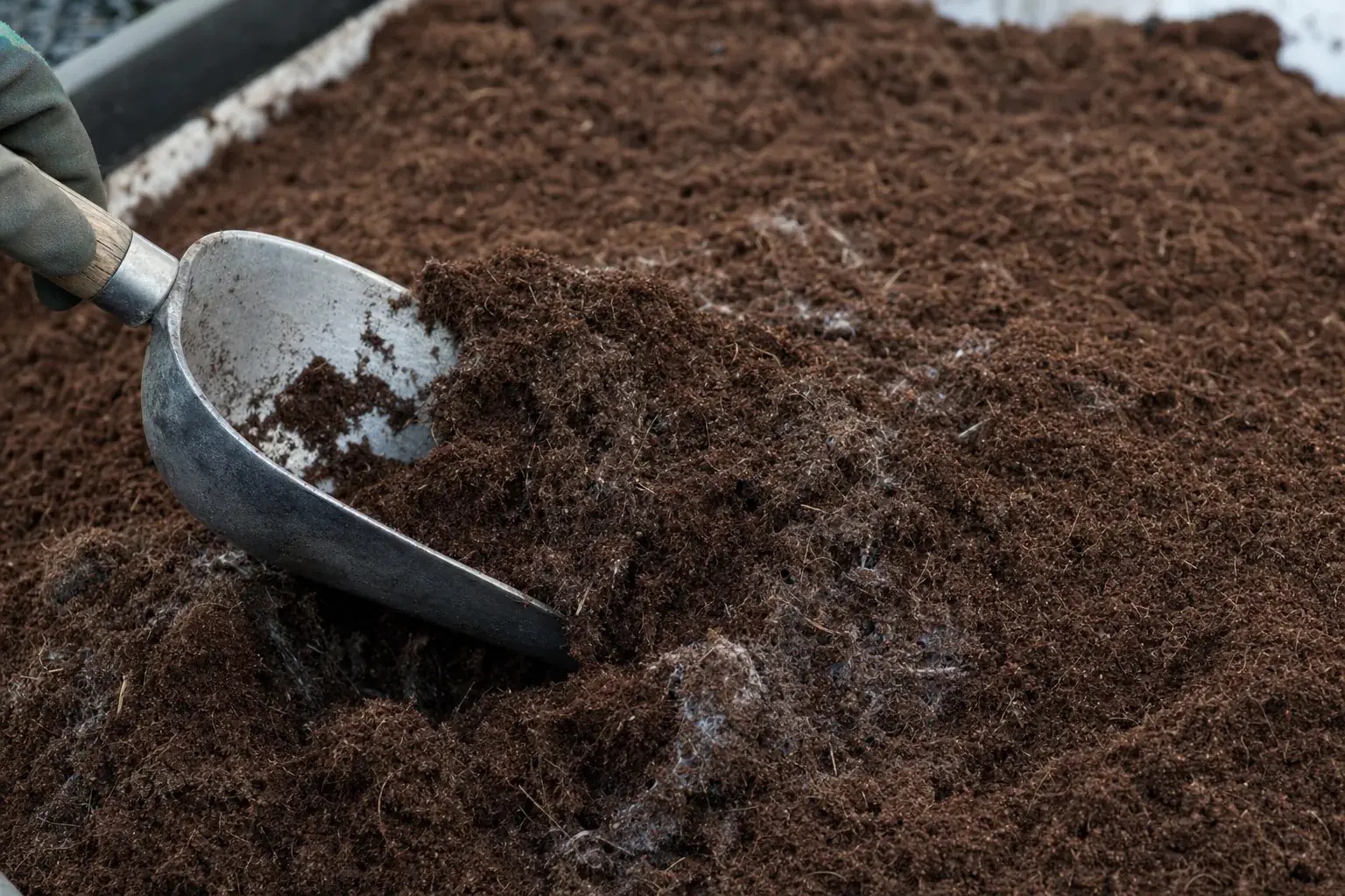 White mould on peat moss when you open a bag: is it harmful?